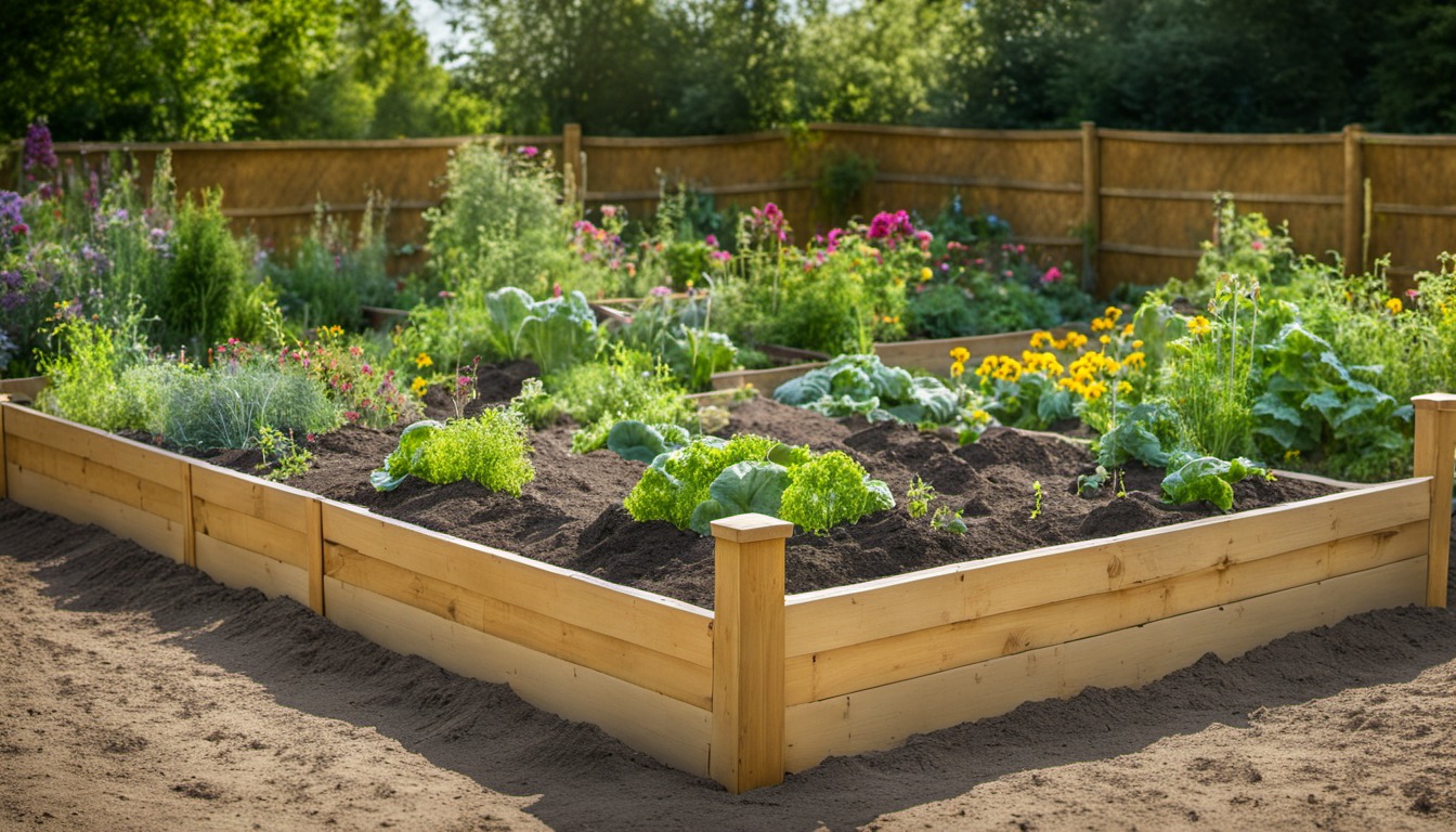 Generated illustration: plants in a raised garden bed