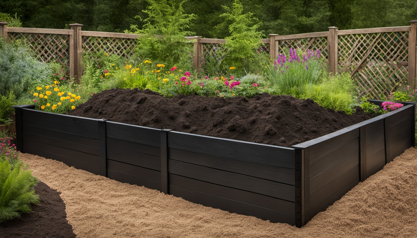 Generated illustration: a raised garden bed with dark soil