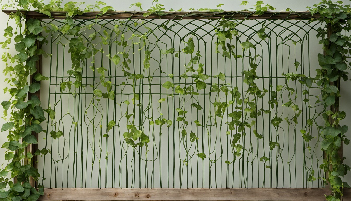 Generated illustration: green vines climbing a garden trellis