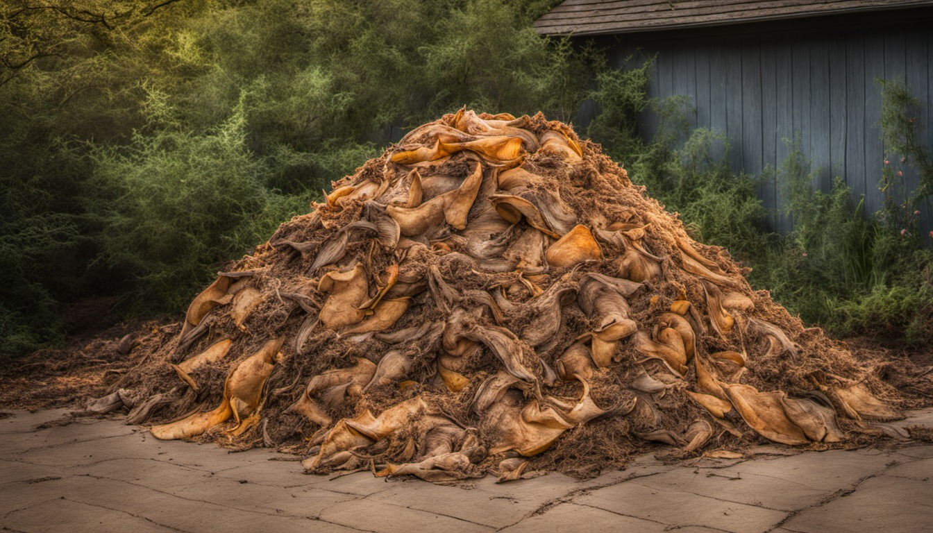 Generated illustration: a compost pile with dried leaves in a garden