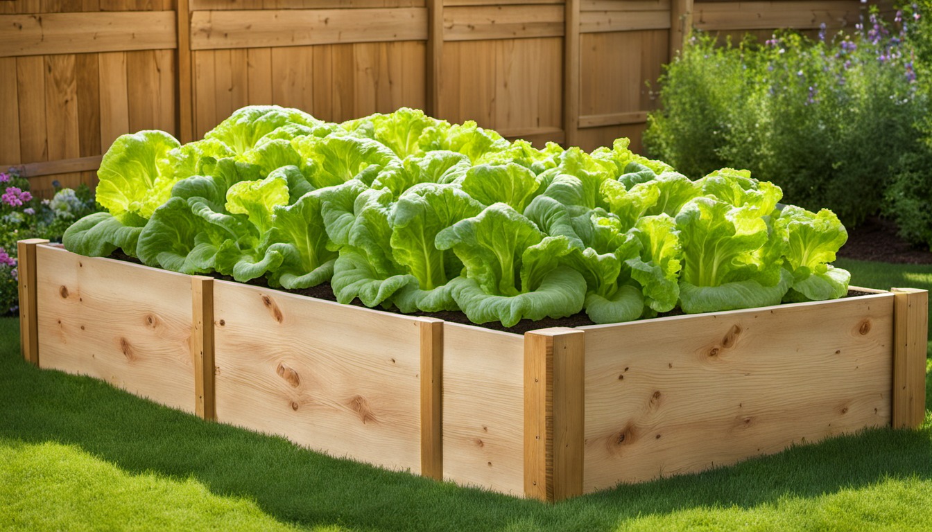 Generated illustration: leafy greens in a raised garden bed