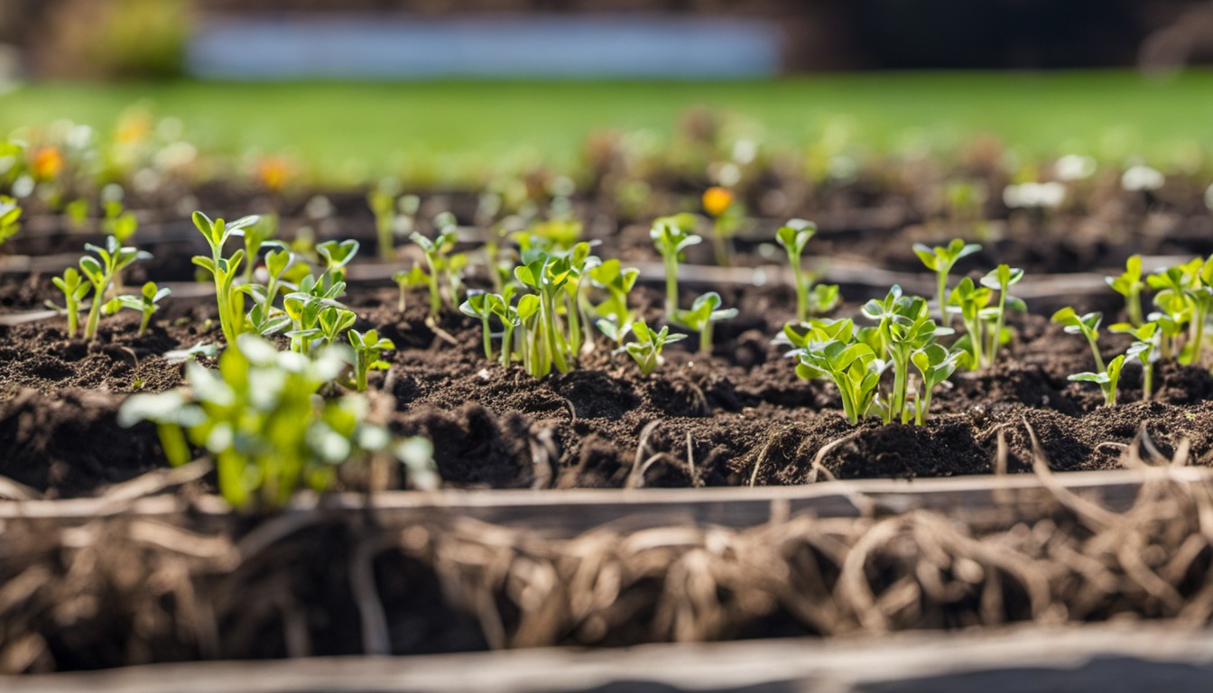 Generated illustration: young seedlings in a garden bed