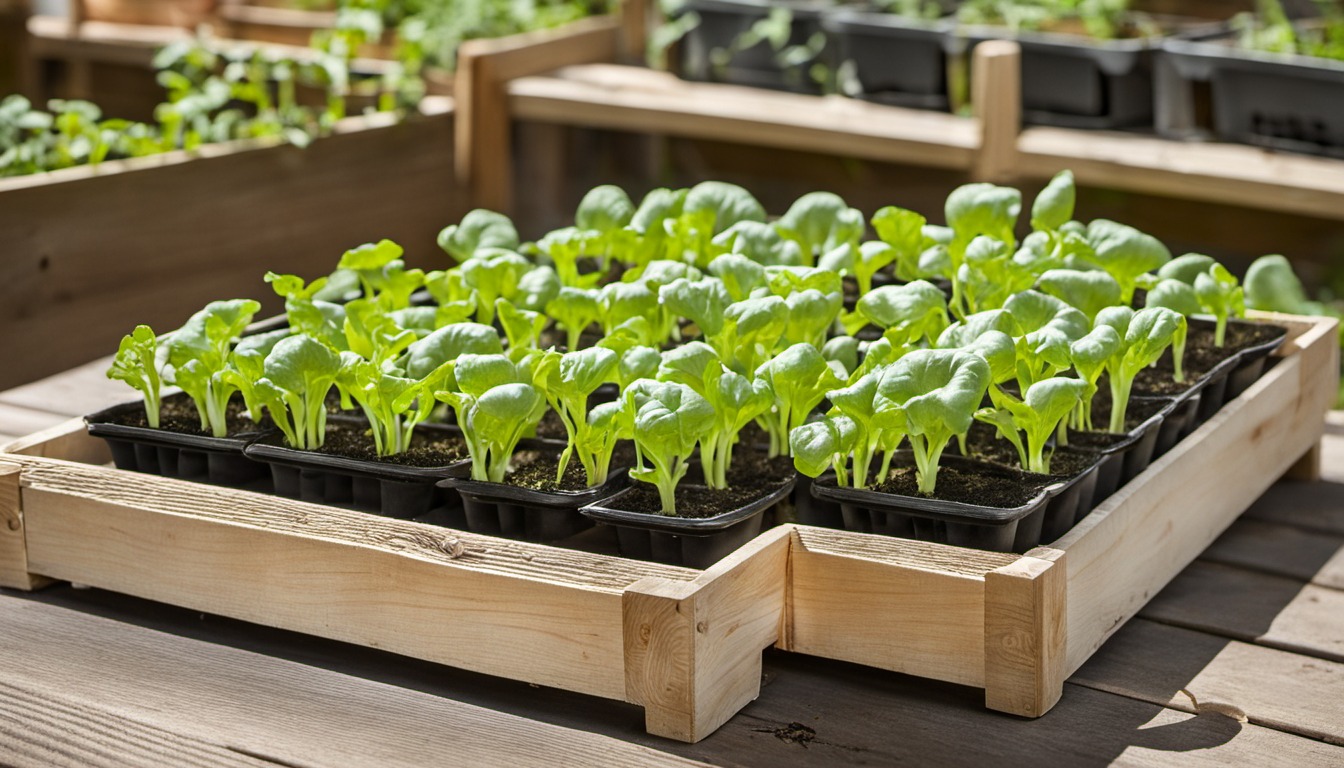 Generated illustration: green seedlings growing in a tray