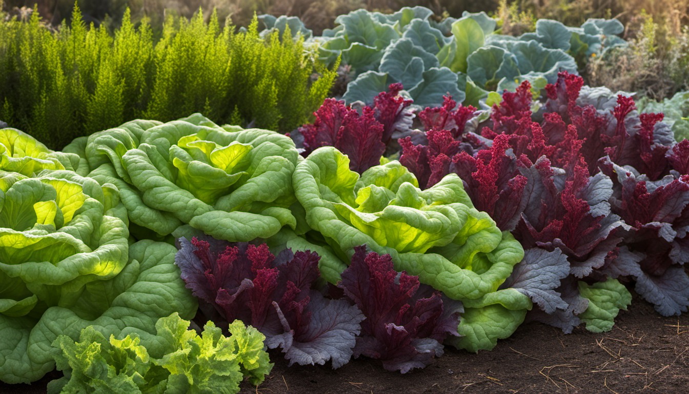 Generated illustration: leafy greens in a garden bed