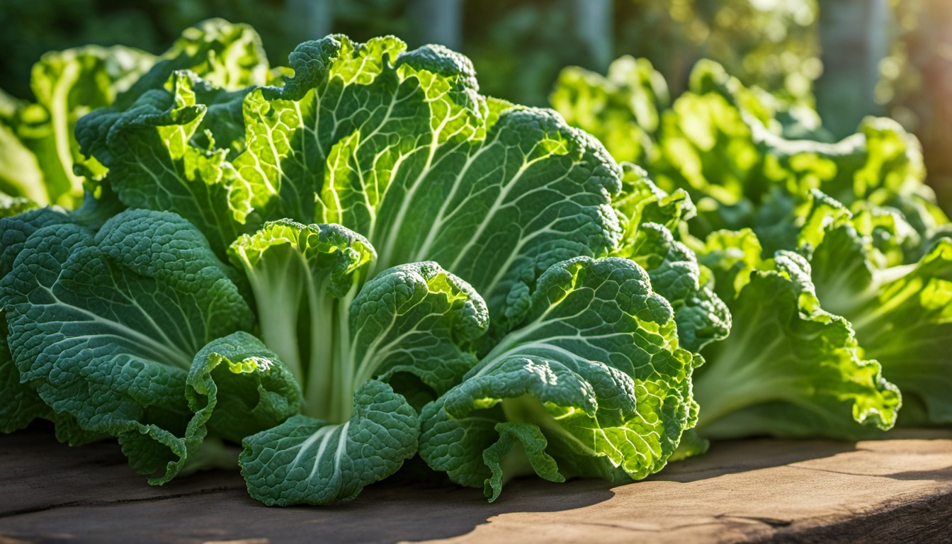 Generated illustration: healthy green vegetable leaves in morning light