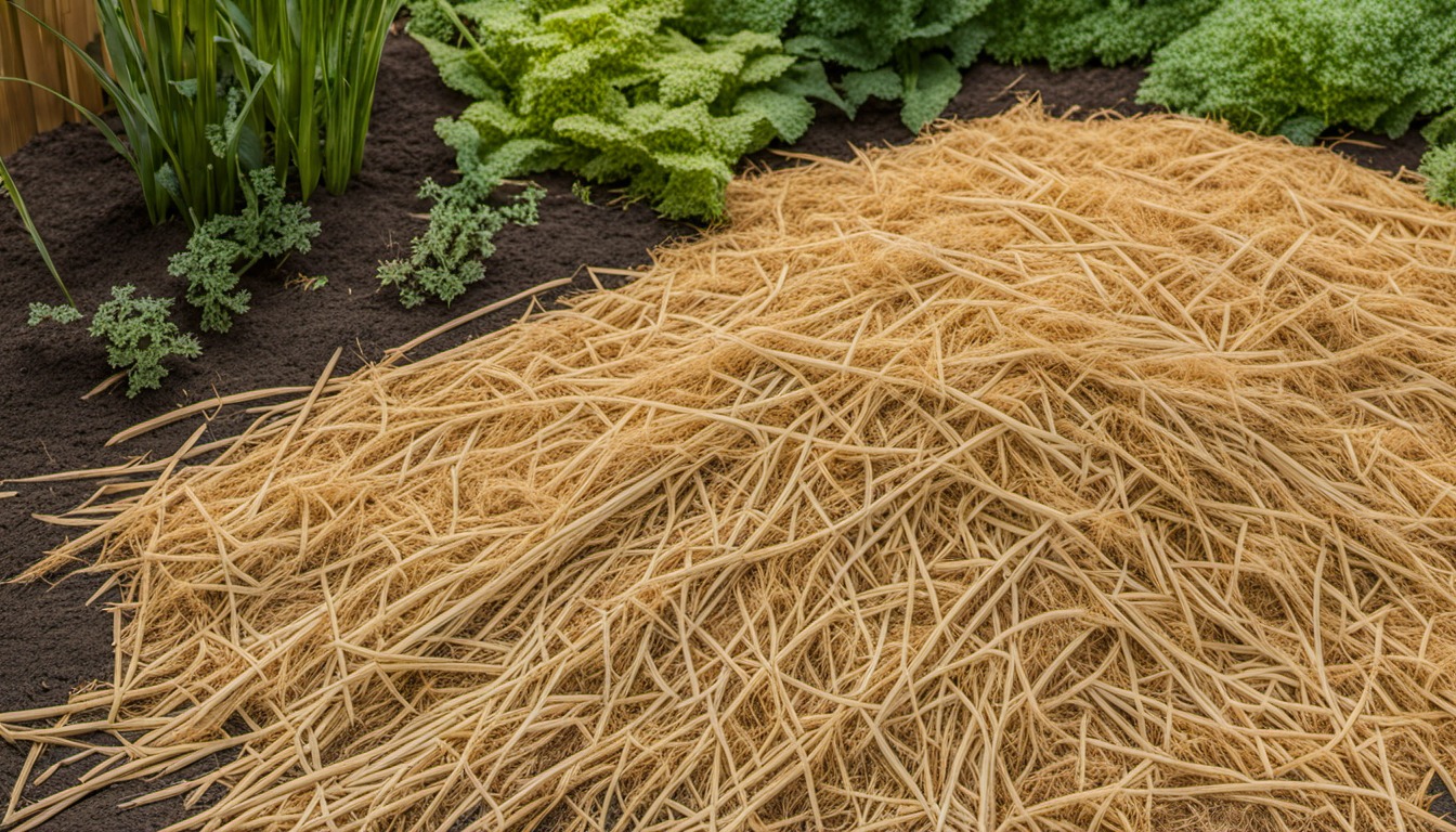 Generated illustration: a pile of straw in a garden