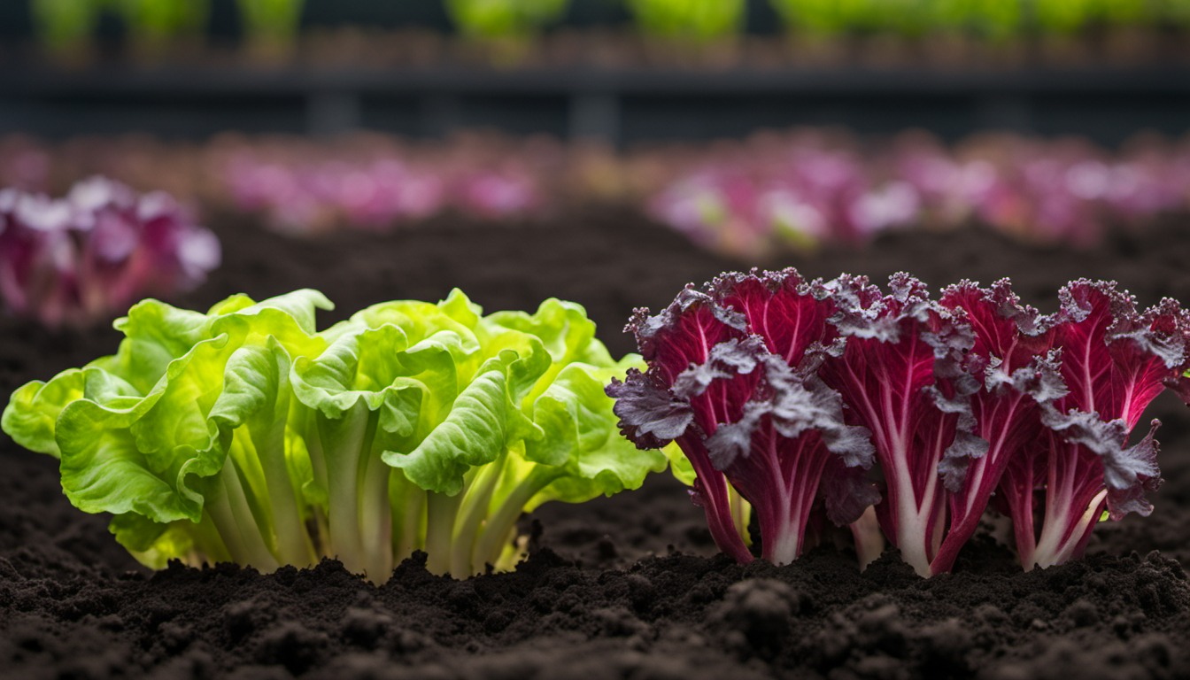 Generated illustration: lettuce growing in dark garden soil