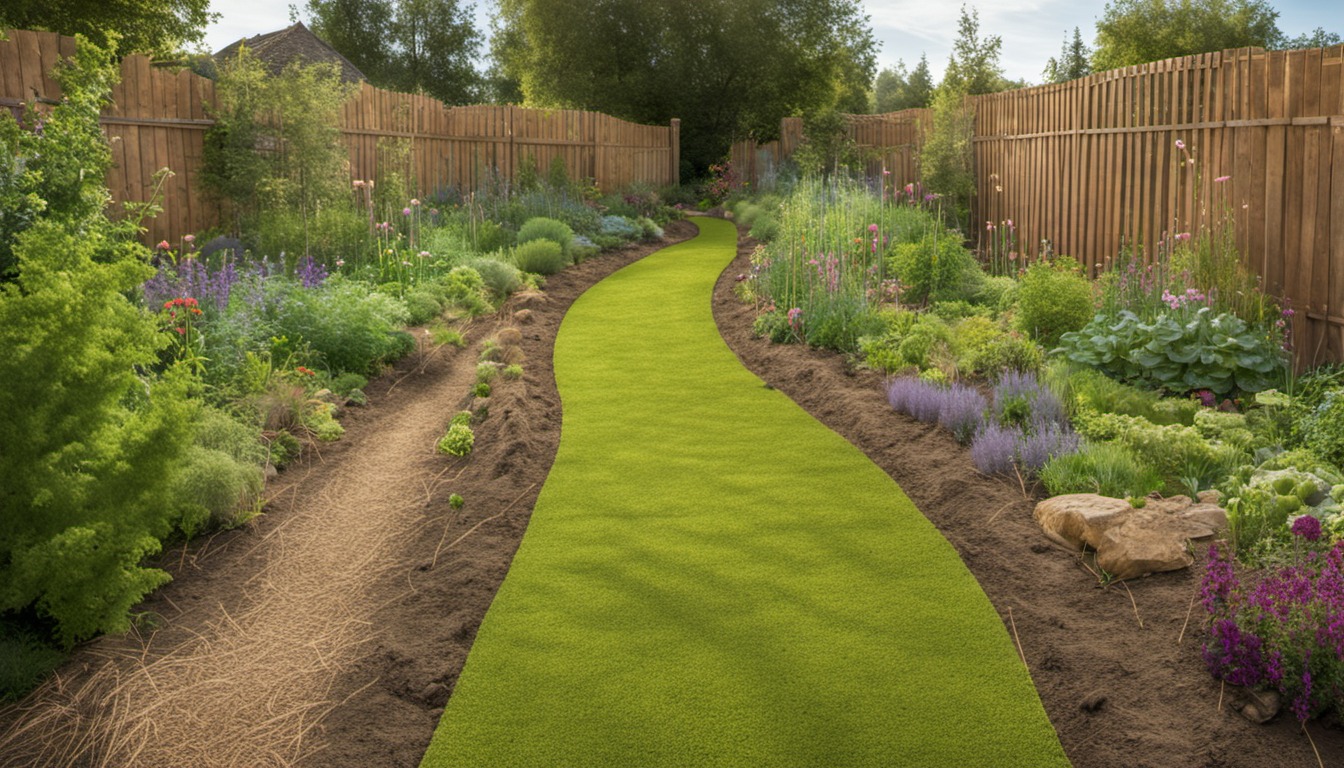 Generated illustration: a path between garden beds