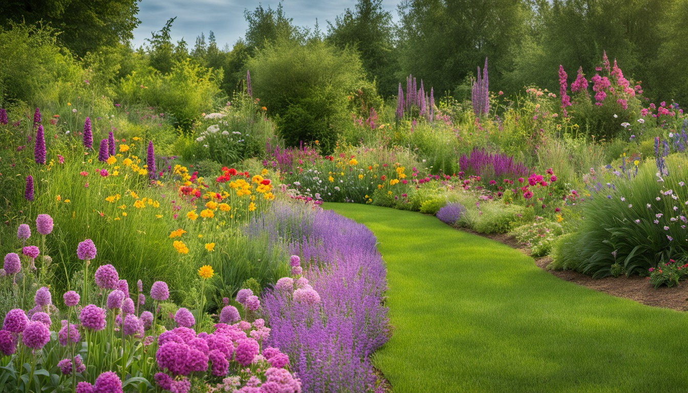 Generated illustration: a colorful flowering garden border