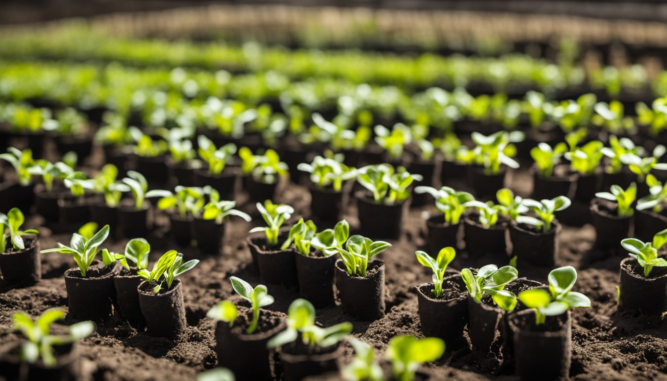 Generated illustration: young green seedlings in pots