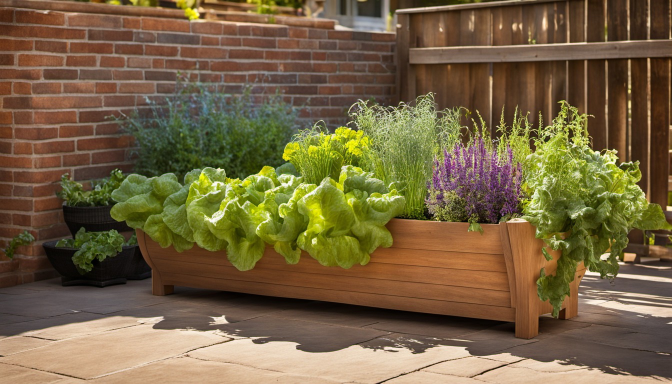 Generated illustration: a vegetable planter on a sunny patio