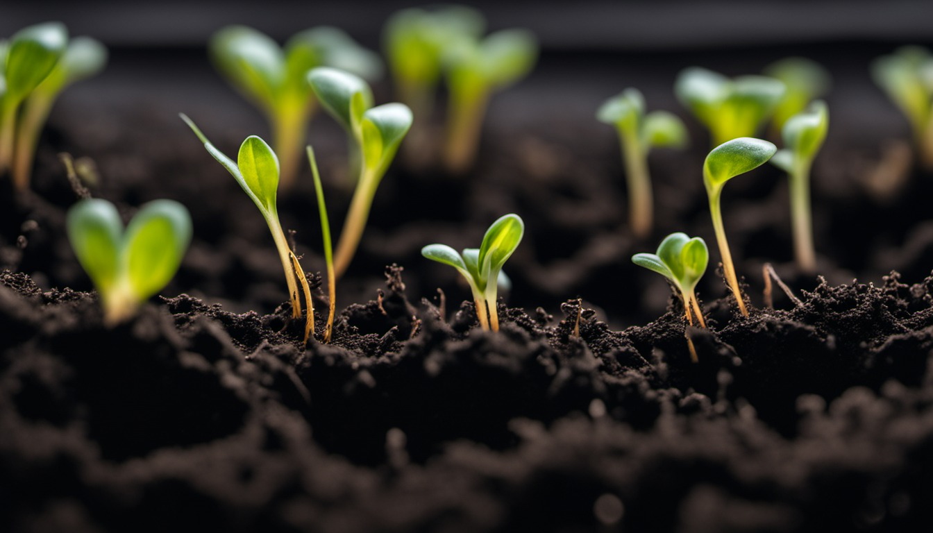 Generated illustration: small seedlings emerging from dark soil
