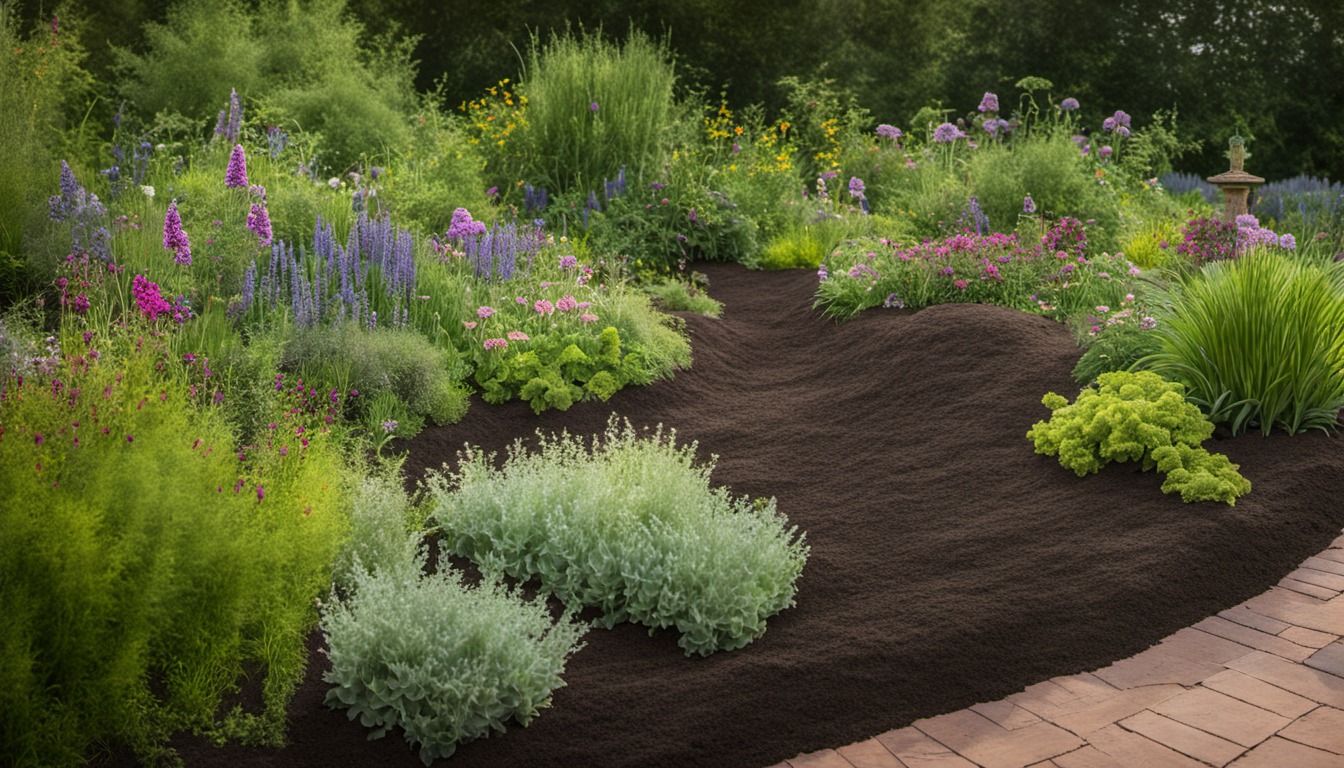 Generated illustration: garden bed with dark soil and plants