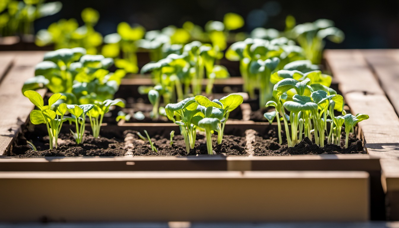 Generated illustration: seedlings growing in a raised garden bed