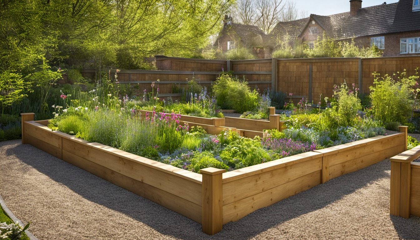 Generated illustration: a raised garden bed in a backyard