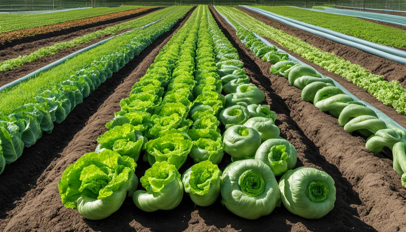 Generated illustration: rows of leafy vegetables in a garden