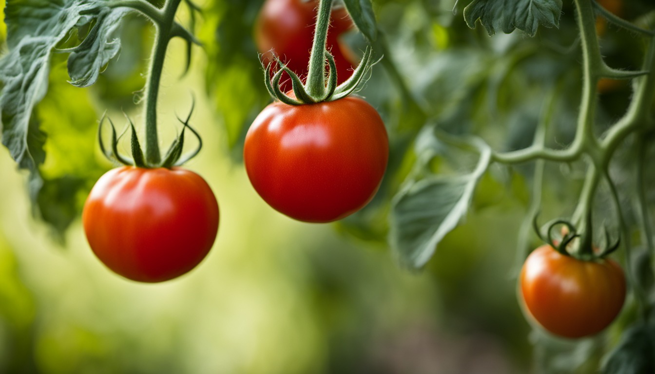 Generated illustration: red tomatoes hanging from a tomato plant