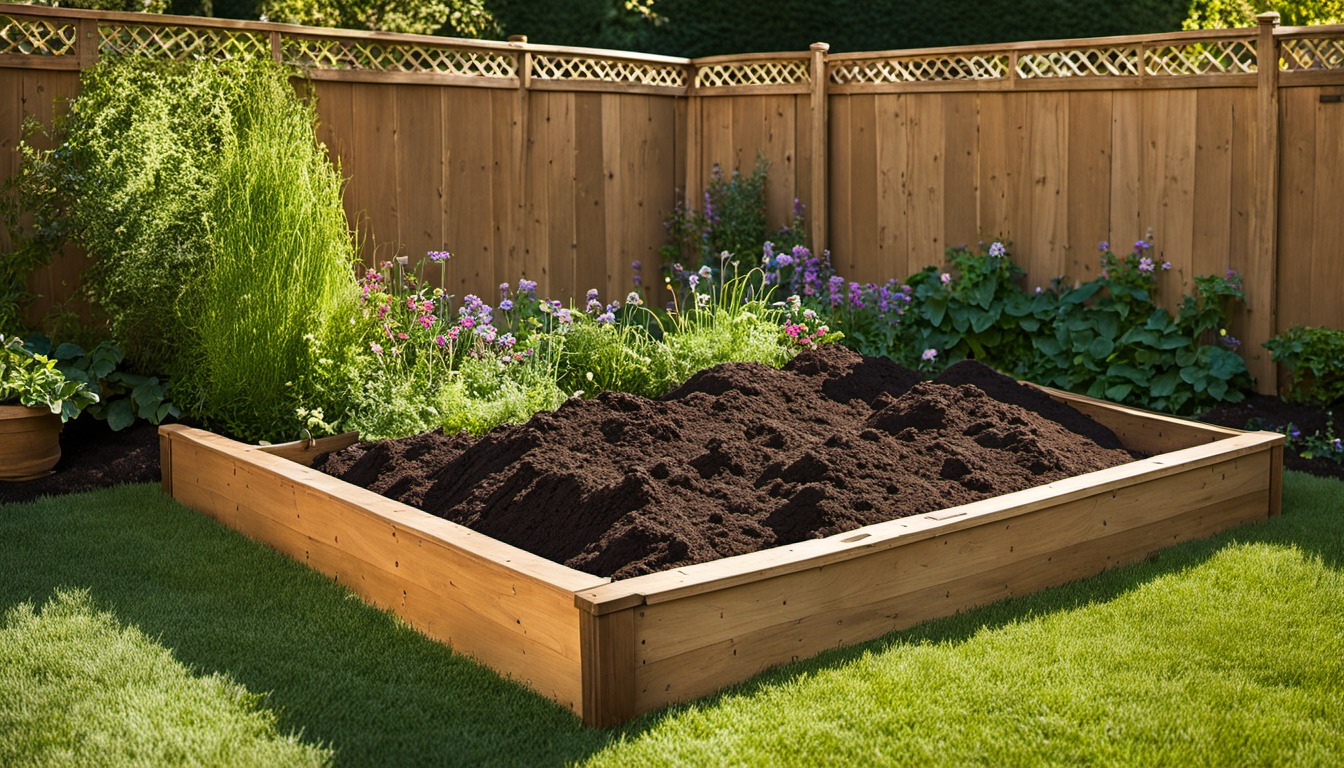 Generated illustration: dark soil in a raised garden bed