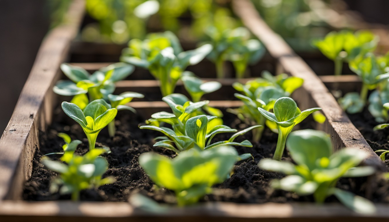 Generated illustration: leafy seedlings in a growing tray