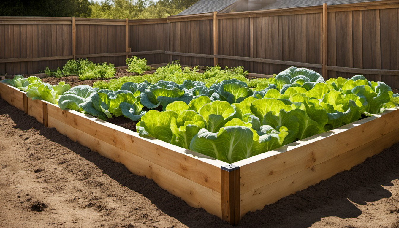 Generated illustration: leafy greens in a raised bed
