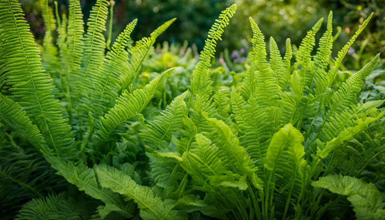 Generated illustration: close view of leafy plants in a garden