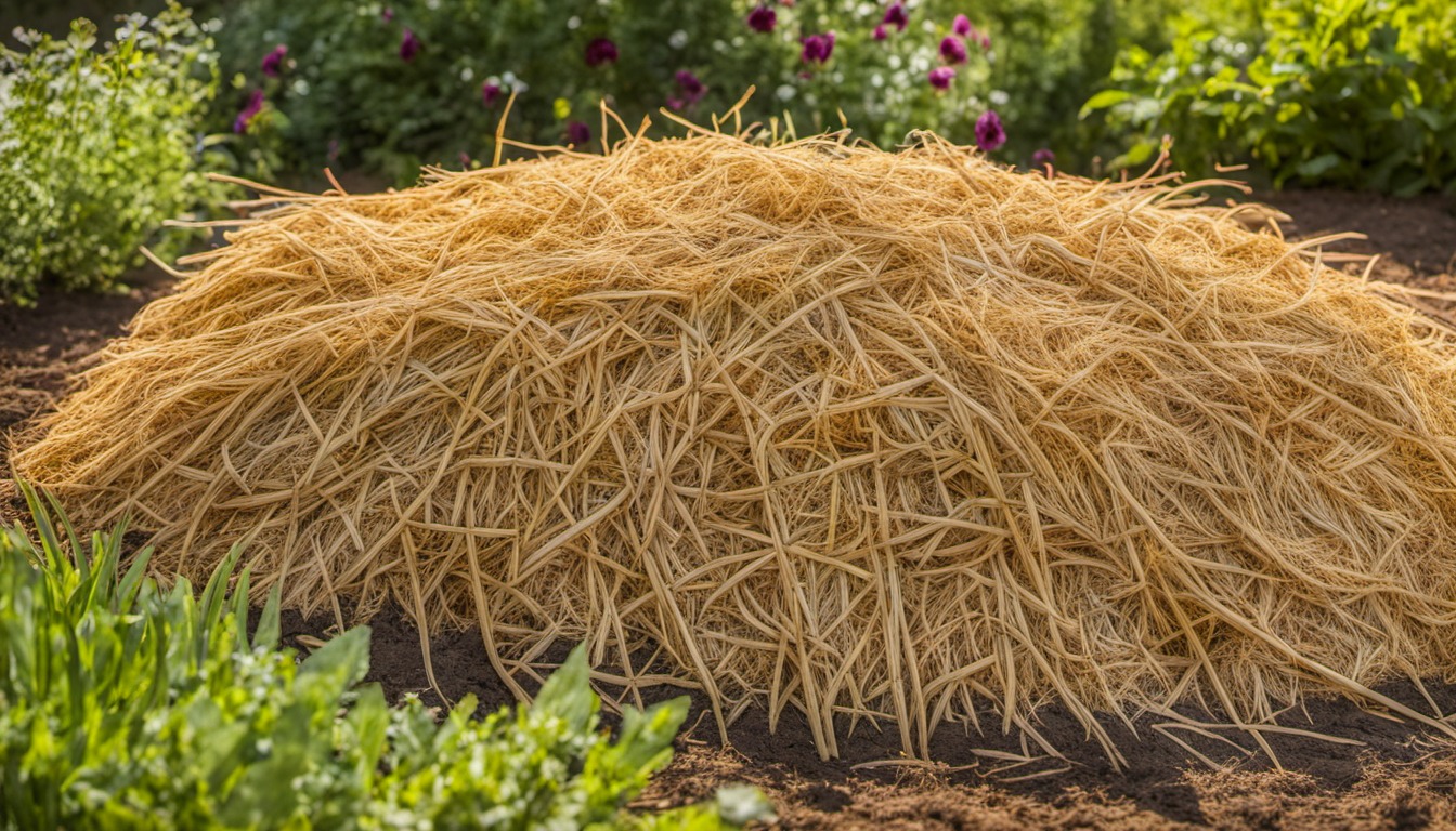 Generated illustration: a pile of straw in a garden