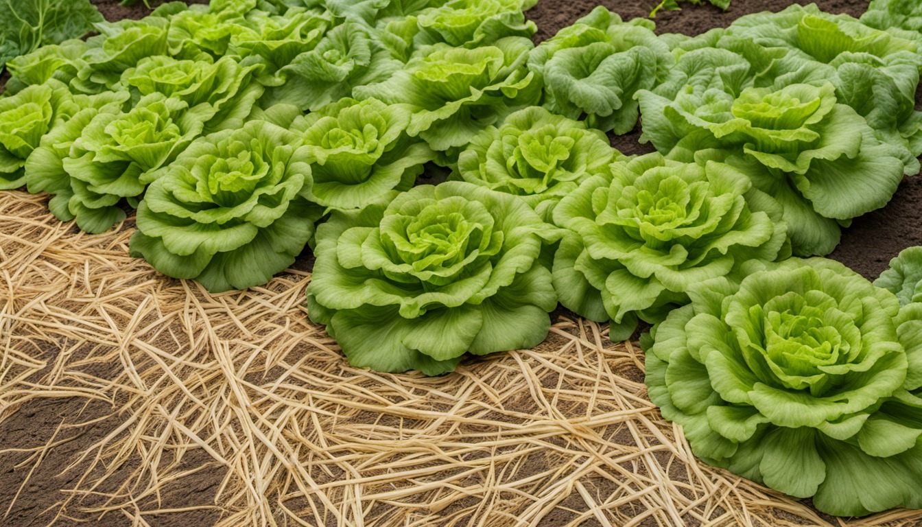 Generated illustration: lettuce beside straw-covered soil