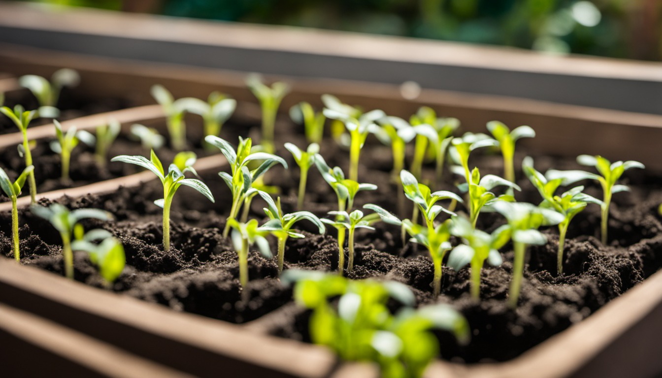 Generated illustration: young seedlings in a growing tray