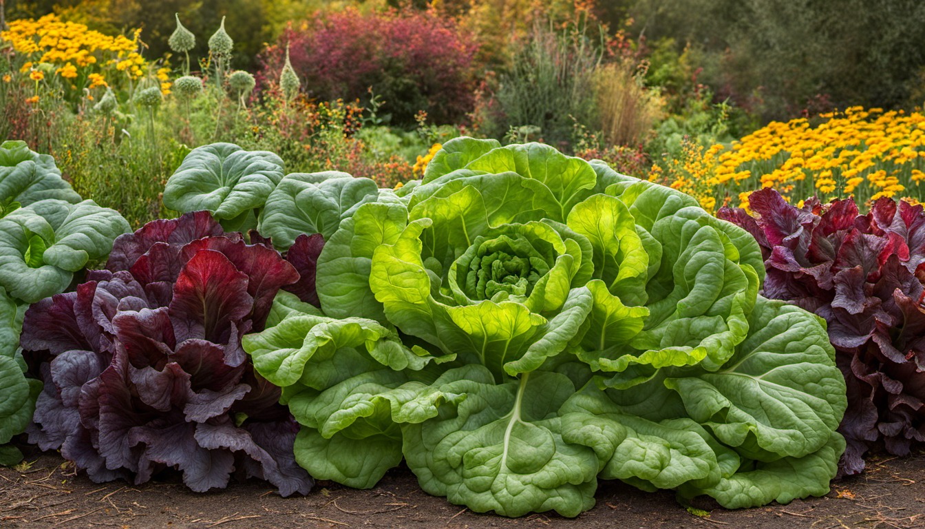 Generated illustration: mature leafy greens in a garden