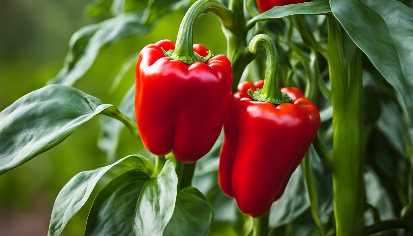 Generated illustration: ripe red peppers on a green pepper plant