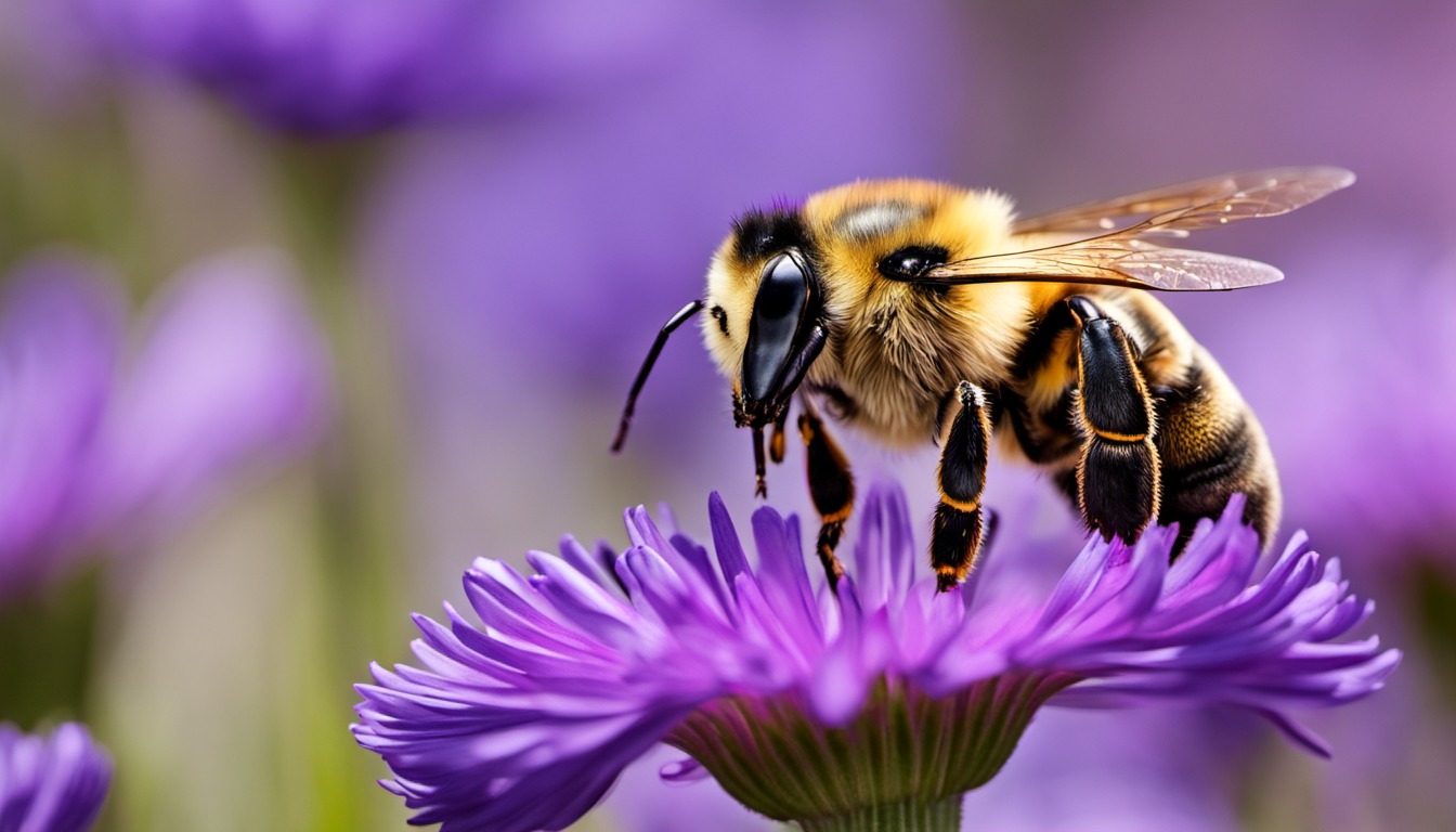 Generated illustration: a bee on a purple flower
