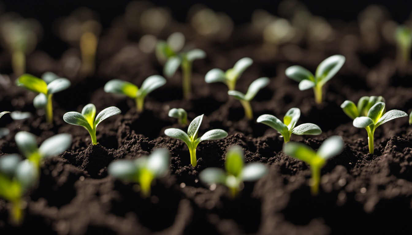Generated illustration: small seedlings emerging from dark soil