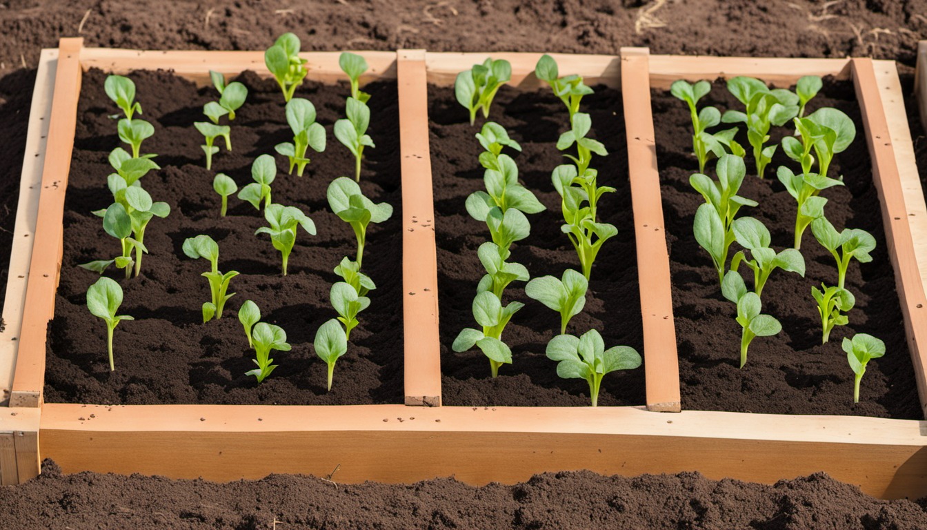 Generated illustration: seedlings growing in a raised garden bed