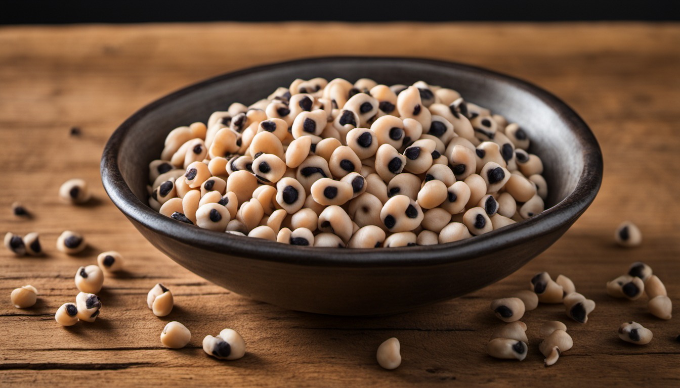 Generated illustration: a bowl of dried black-eyed peas