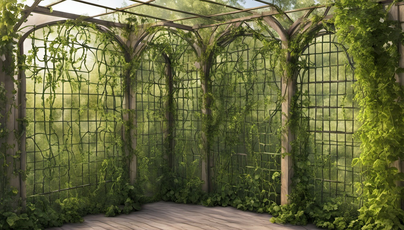 Generated illustration: green vines climbing a garden trellis