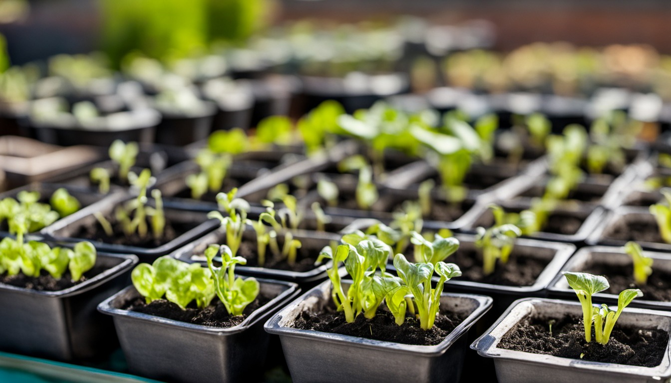 Generated illustration: small seedlings growing in trays