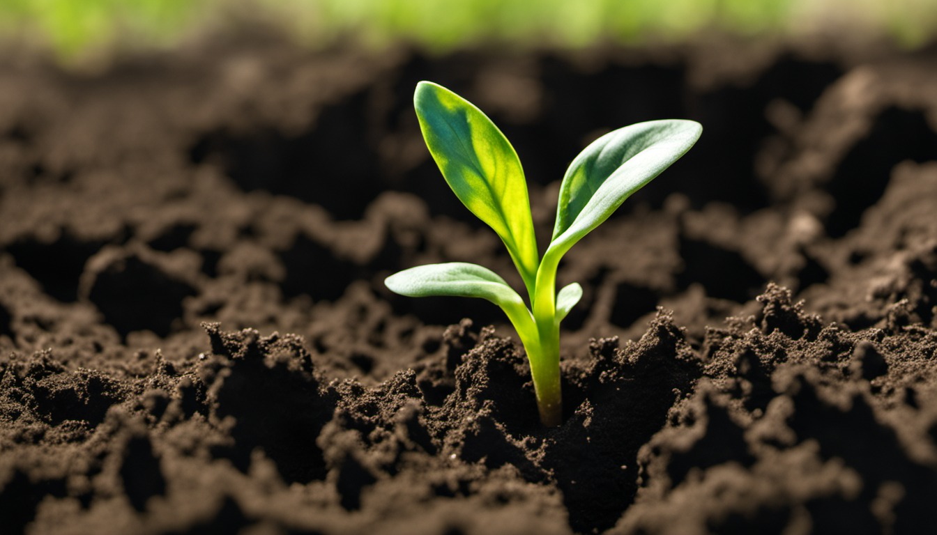 Generated illustration: a young leafy seedling in garden soil