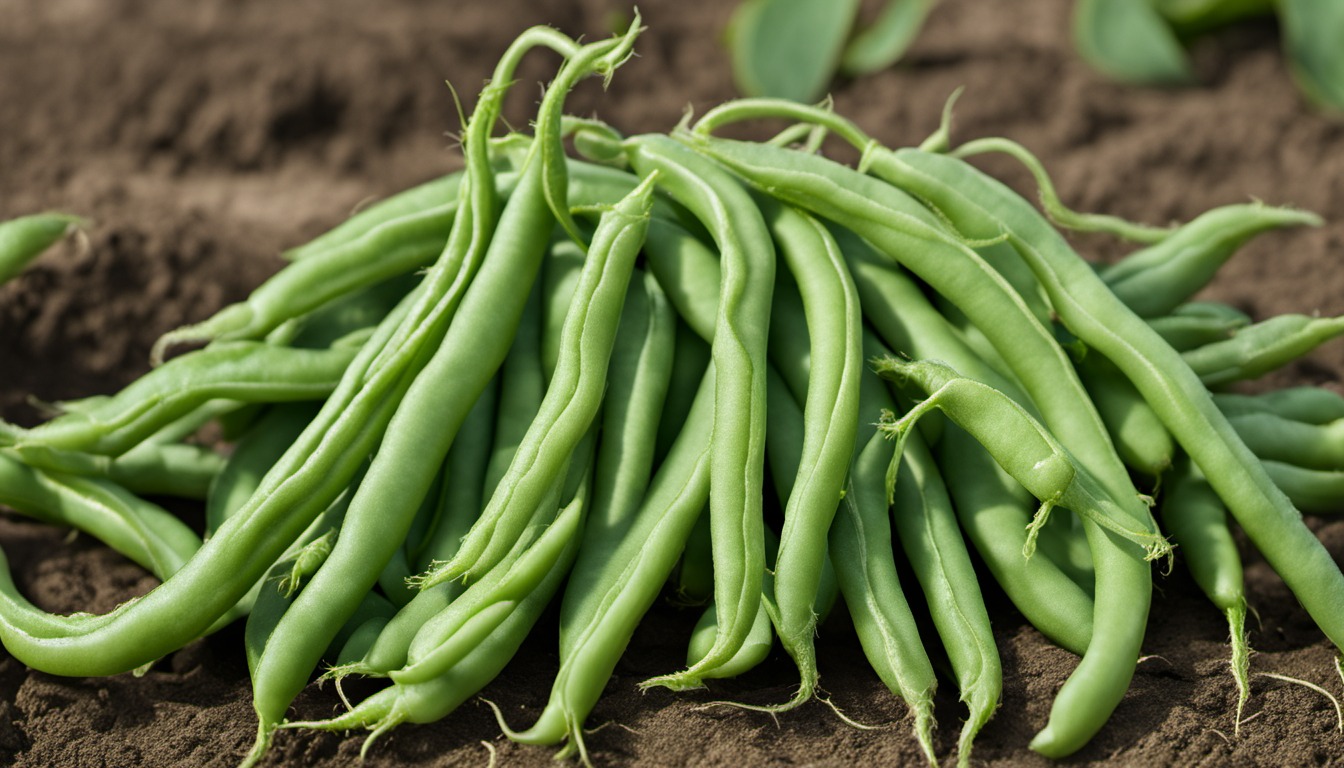 Generated illustration: harvested green beans on garden soil