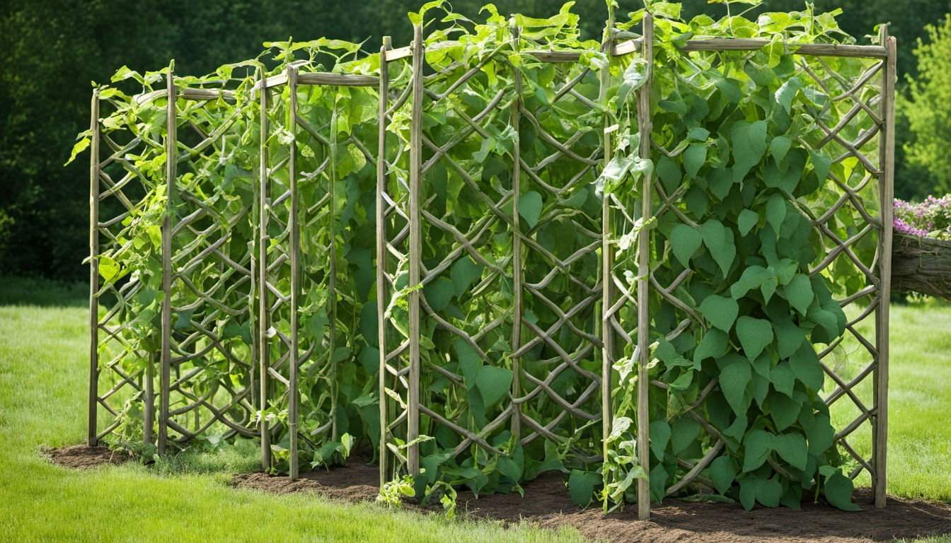 Generated illustration: green vines climbing a garden trellis