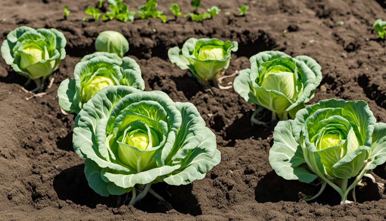 Generated illustration: cabbage plants growing in garden soil