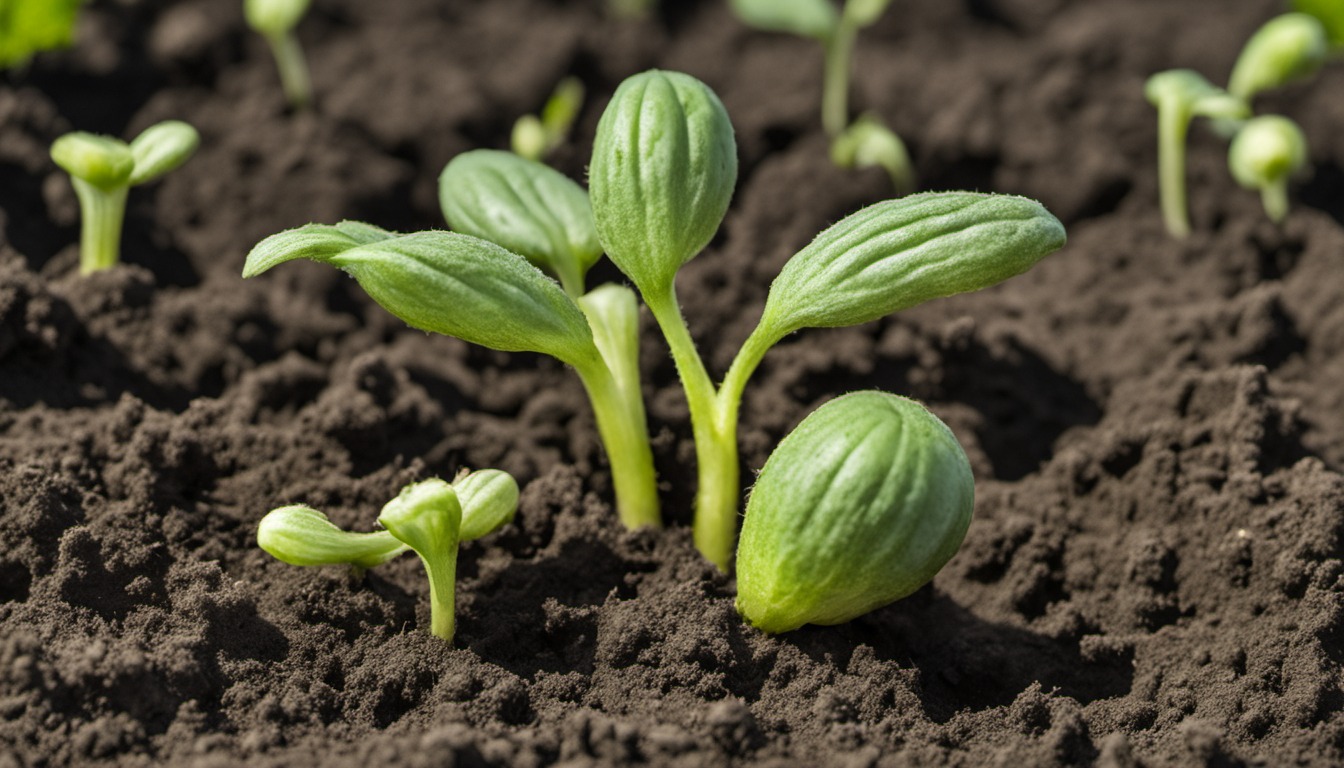 Generated illustration: young seedlings growing in soil