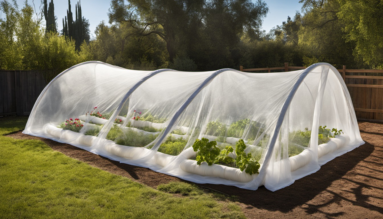 Generated illustration: covered garden bed under low hoops