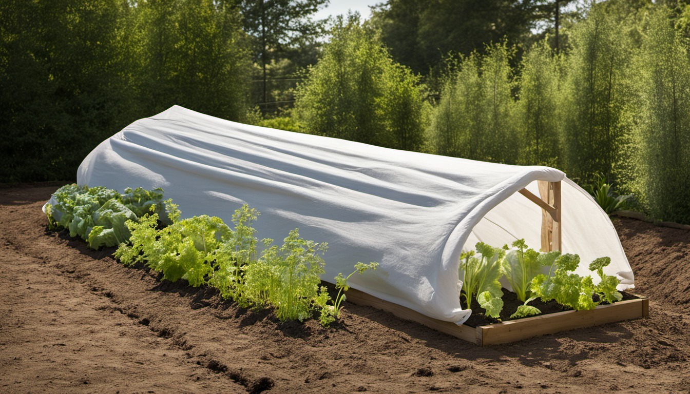 Generated illustration: garden bed under a low covered hoop tunnel