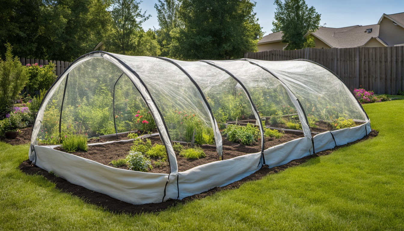 Generated illustration: garden bed with row cover hoops