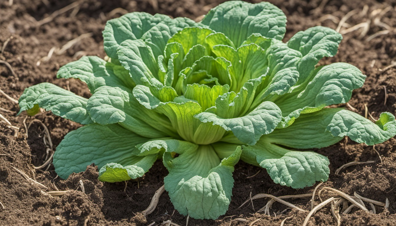 Generated illustration: leafy cabbage plant in garden soil