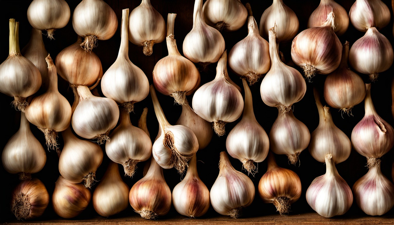 Generated illustration: garlic bulbs hanging to dry