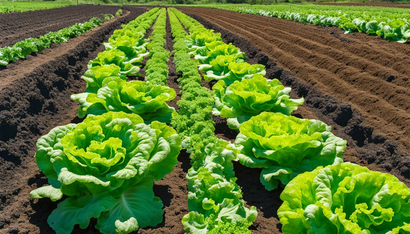 Generated illustration: lettuce growing in garden rows