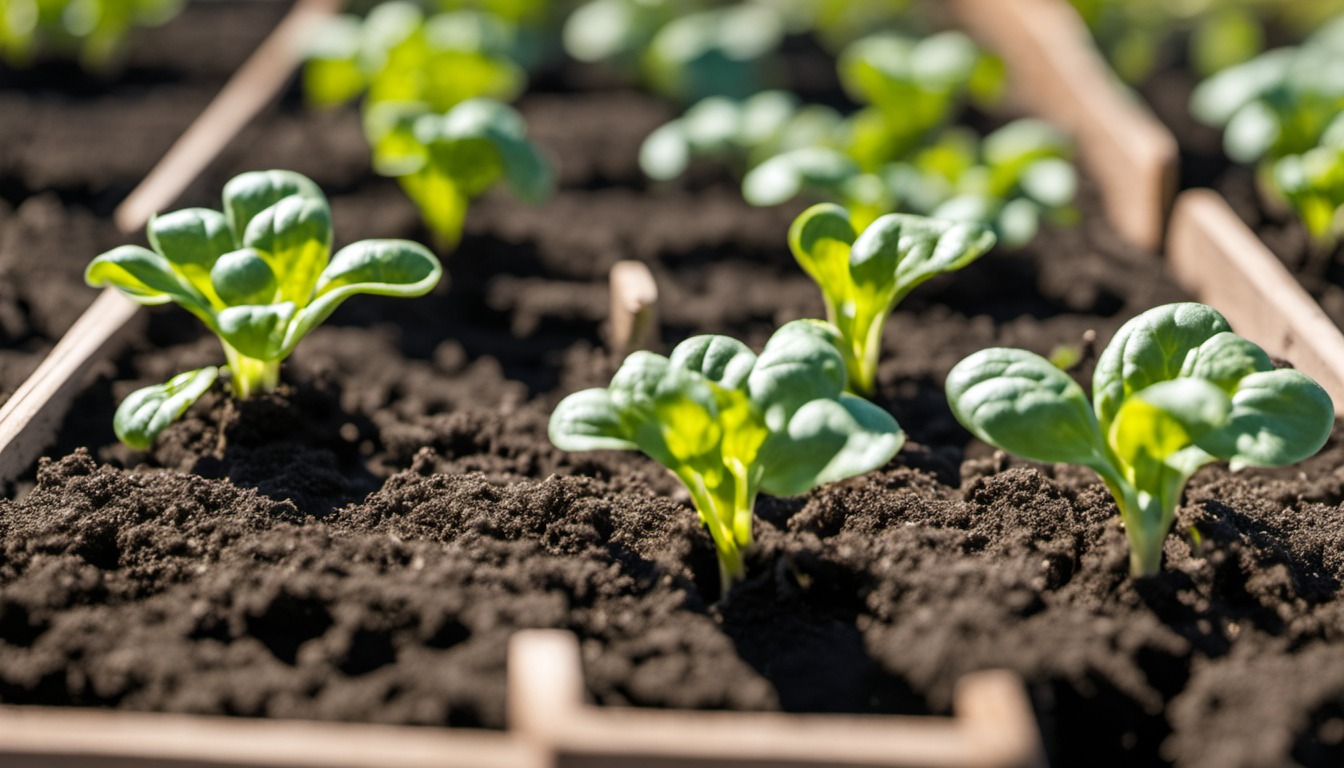 Generated illustration: young seedlings in a garden bed