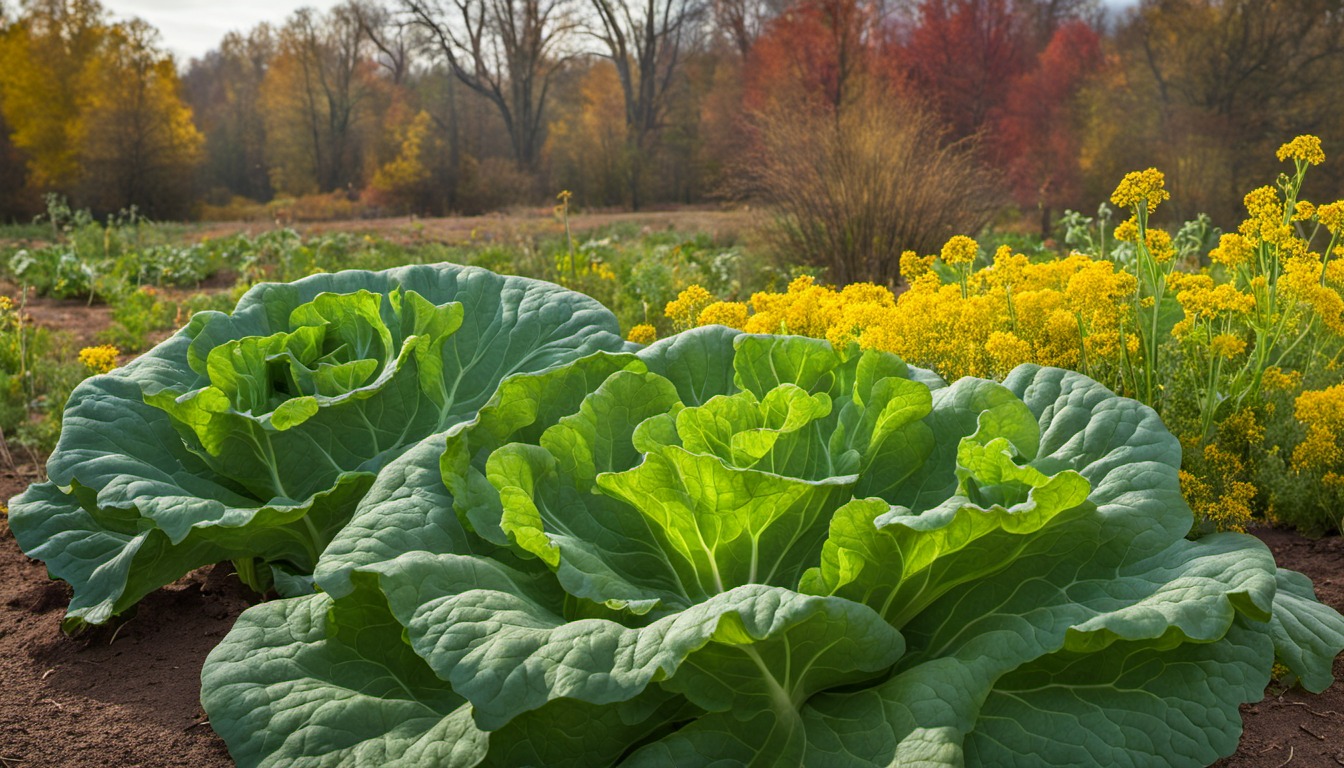 Generated illustration: mature greens growing in a garden