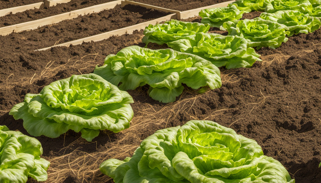 Generated illustration: lettuce growing in a mulched bed